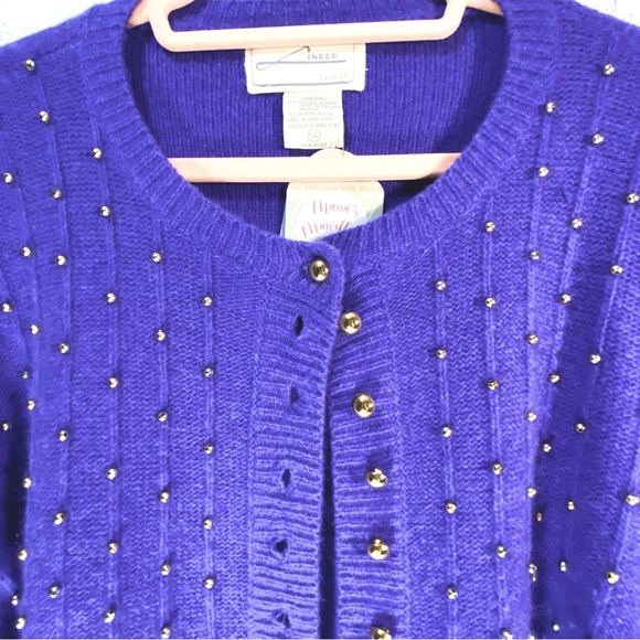 Vintage gold-studded purple lambs wool cardigan